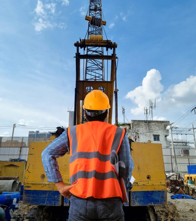 construction control engineer Cranes on the construction site area industry machine of drilling piles